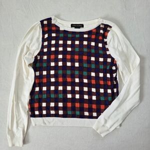 Duro Olowu Checkerboard Front Sweater - Cream Sleeves Womens XS Soft Knit